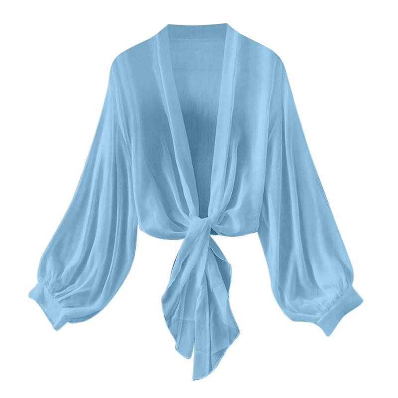 🧥 LIMITED-TIME 50% OFF! 💥 Women's Lightweight Chiffon Tie-Front Cardigan – Balloon Sleeves, Sheer, Layering ✨