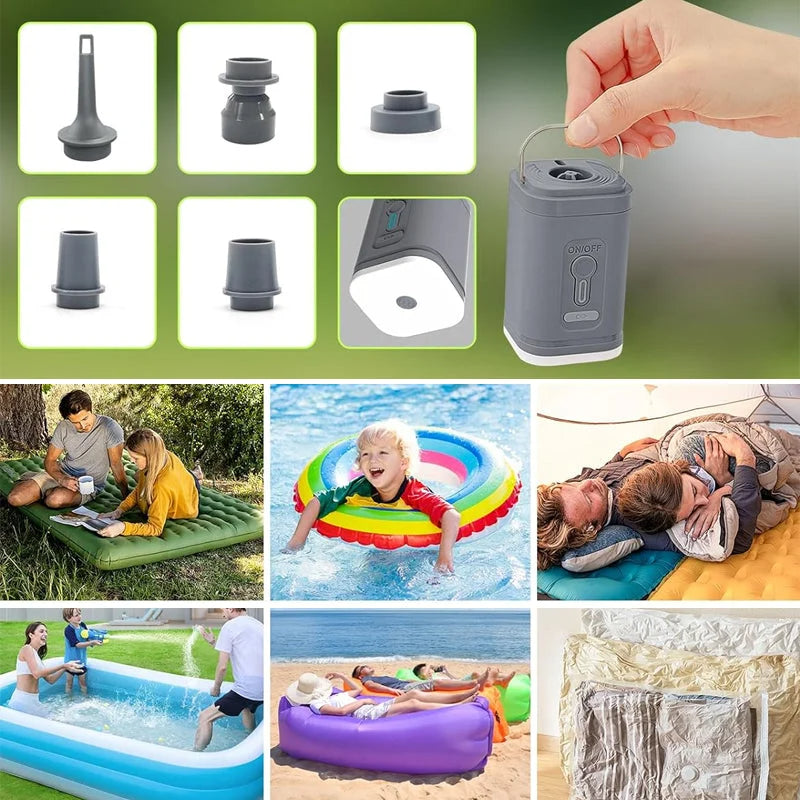 🌲 LIMITED-TIME 50% OFF! ✨ Rechargeable Camping Air Pump – Rapid Inflation, Compact, Durable, 5 Nozzles 🏕️