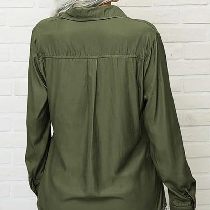 👔 PROMO LIMITÉE -50% ! ✨ Chemise Femme Unie à Revers – Col Classique, Poches Poitrine, Coupe Ample, 6 Coloris, Tailles S-2XL 🌿