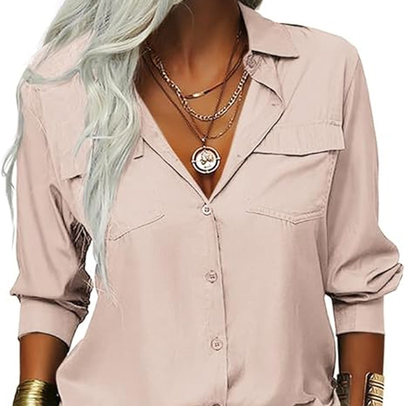 👔 PROMO LIMITÉE -50% ! ✨ Chemise Femme Unie à Revers – Col Classique, Poches Poitrine, Coupe Ample, 6 Coloris, Tailles S-2XL 🌿