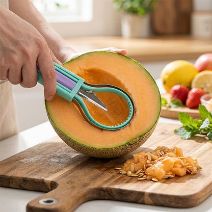 🥄 Multi-Functional Fruit Melon Baller Scoop Set – Stainless steel, non-slip grip & versatile – Perfect for fruits, veggies & creative plating ✨