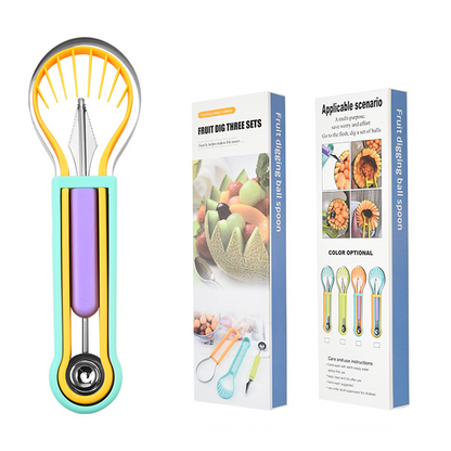 🥄 Multi-Functional Fruit Melon Baller Scoop Set – Stainless steel, non-slip grip & versatile – Perfect for fruits, veggies & creative plating ✨