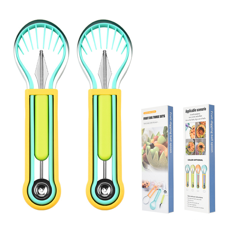🥄 Multi-Functional Fruit Melon Baller Scoop Set – Stainless steel, non-slip grip & versatile – Perfect for fruits, veggies & creative plating ✨