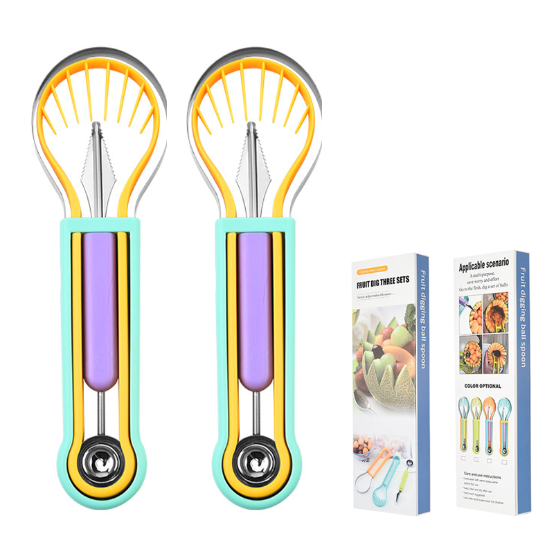 🥄 Multi-Functional Fruit Melon Baller Scoop Set – Stainless steel, non-slip grip & versatile – Perfect for fruits, veggies & creative plating ✨