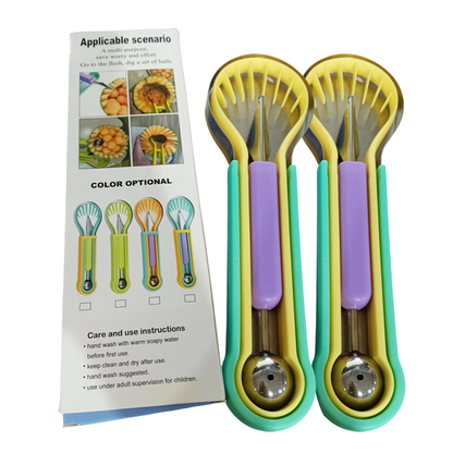 🥄 Multi-Functional Fruit Melon Baller Scoop Set – Stainless steel, non-slip grip & versatile – Perfect for fruits, veggies & creative plating ✨