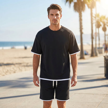 🎉 LIMITED TIME 50% OFF! 👕 Men's Waffle Knit T-Shirt & Shorts Set – Cooling Sensation Fabric & Relaxed Fit Design 💙