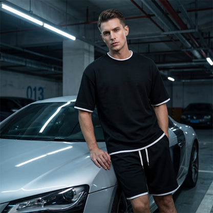 🎉 LIMITED TIME 50% OFF! 👕 Men's Waffle Knit T-Shirt & Shorts Set – Cooling Sensation Fabric & Relaxed Fit Design 💙