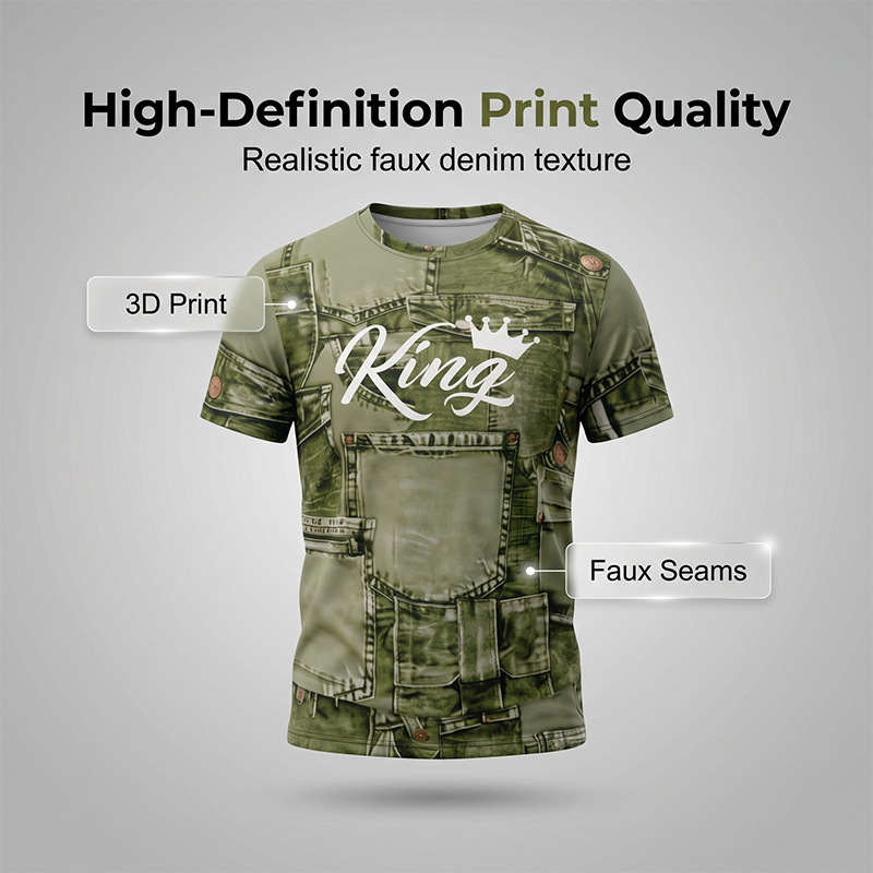 🎉 2026 Sale — Over 33,000 Sold! 👕 Men's Casual Faux Denim Print T-Shirt Shorts Set 🧢