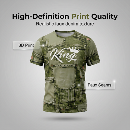 🎉 2026 Sale — Over 33,000 Sold! 👕 Men's Casual Faux Denim Print T-Shirt Shorts Set 🧢