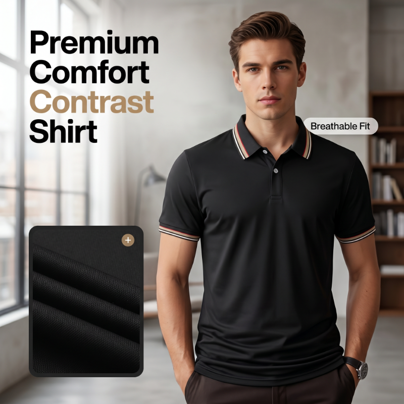 🎉 2026 Sale — Over 36,000 Sold! 👔 Men Fashion Contrast Lapel Quick Drying Short Sleeve T-Shirt – Sharp & Breathable 🌊