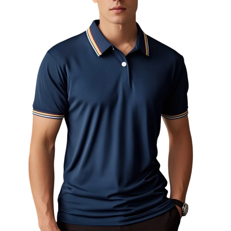 🎉 2026 Sale — Over 36,000 Sold! 👔 Men Fashion Contrast Lapel Quick Drying Short Sleeve T-Shirt – Sharp & Breathable 🌊