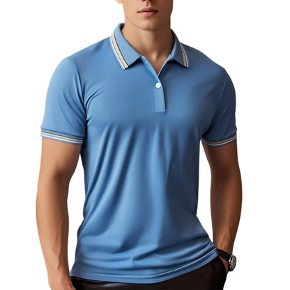 🎉 2026 Sale — Over 36,000 Sold! 👔 Men Fashion Contrast Lapel Quick Drying Short Sleeve T-Shirt – Sharp & Breathable 🌊