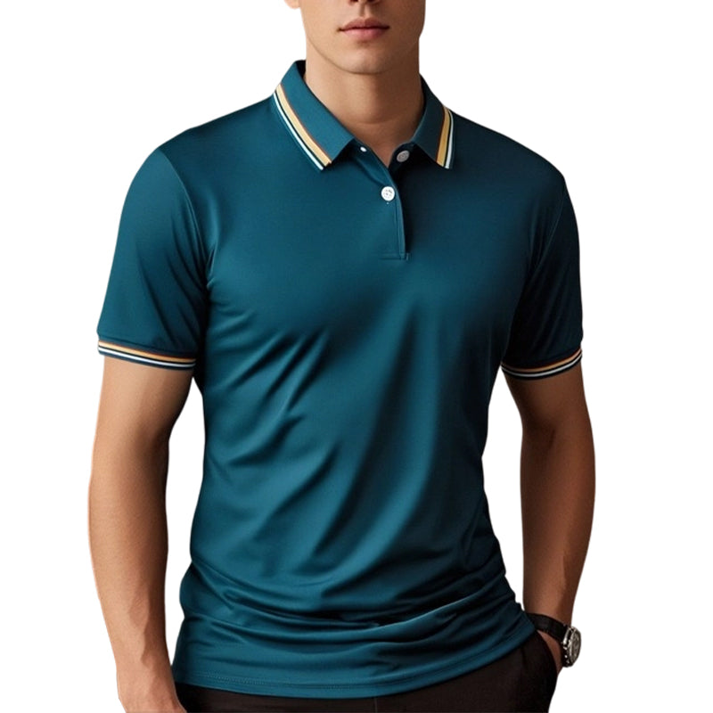 🎉 2026 Sale — Over 36,000 Sold! 👔 Men Fashion Contrast Lapel Quick Drying Short Sleeve T-Shirt – Sharp & Breathable 🌊