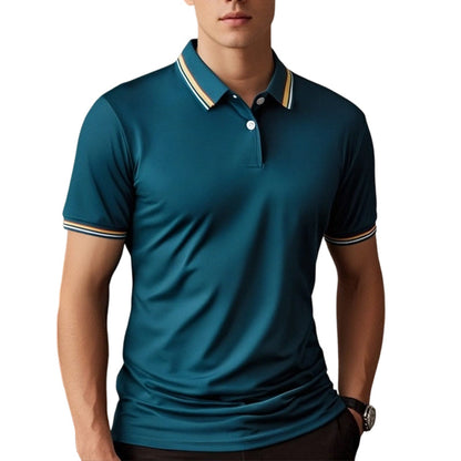 🎉 2026 Sale — Over 36,000 Sold! 👔 Men Fashion Contrast Lapel Quick Drying Short Sleeve T-Shirt – Sharp & Breathable 🌊