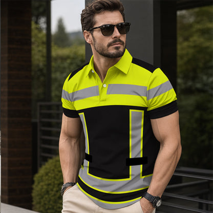 📢 LIMITED TIME 50% OFF! 👕 Men's High Visibility Reflective Short Sleeve Shirt – Neon Blocks & Athletic Fit Cut ⏰