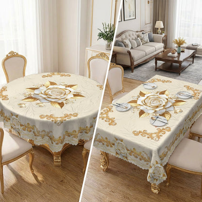 🎉 2026 Sale — Over 58,000 Sold!🌹Waterproof Gold Rose Tablecloth – Embossed Effect, Stain-Resistant, Elegant ✨