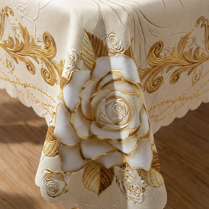 🎉 2026 Sale — Over 58,000 Sold!🌹Waterproof Gold Rose Tablecloth – Embossed Effect, Stain-Resistant, Elegant ✨
