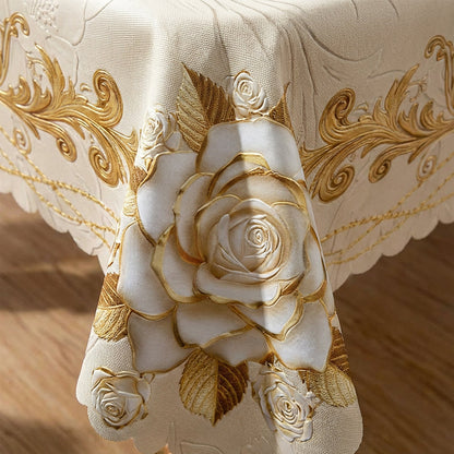 🎉 2026 Sale — Over 58,000 Sold!🌹Waterproof Gold Rose Tablecloth – Embossed Effect, Stain-Resistant, Elegant ✨