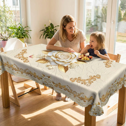 🎉 2026 Sale — Over 58,000 Sold!🌹Waterproof Gold Rose Tablecloth – Embossed Effect, Stain-Resistant, Elegant ✨