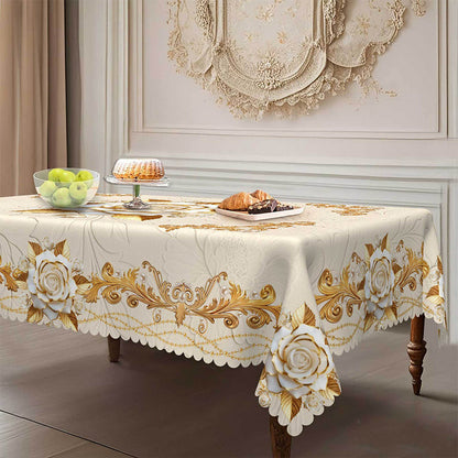 🎉 2026 Sale — Over 58,000 Sold!🌹Waterproof Gold Rose Tablecloth – Embossed Effect, Stain-Resistant, Elegant ✨