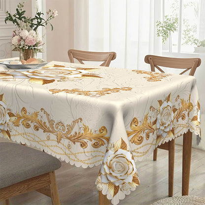 🎉 2026 Sale — Over 58,000 Sold!🌹Waterproof Gold Rose Tablecloth – Embossed Effect, Stain-Resistant, Elegant ✨