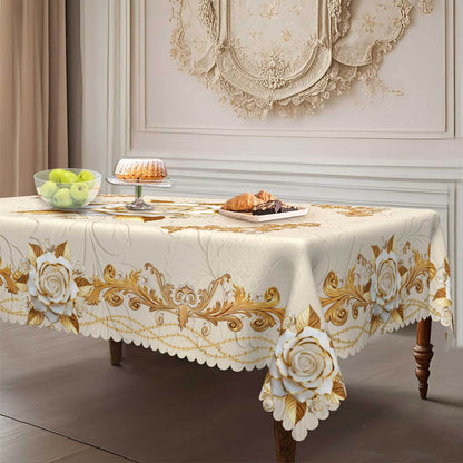 🎉 2026 Sale — Over 58,000 Sold!🌹Waterproof Gold Rose Tablecloth – Embossed Effect, Stain-Resistant, Elegant ✨