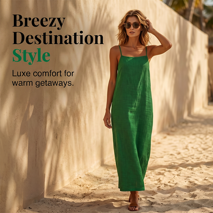 🎉 LIMITED TIME 50% OFF! 👗 Women's Casual Solid Color Slip Dress – Lightweight Cotton Blend & Flowing Maxi Length 🌸