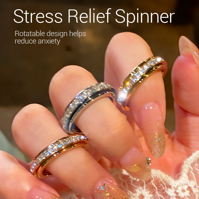 📢📢50% OFF !! ⏰Titanium Steel Rotatable Spinner Ring with Zirconia