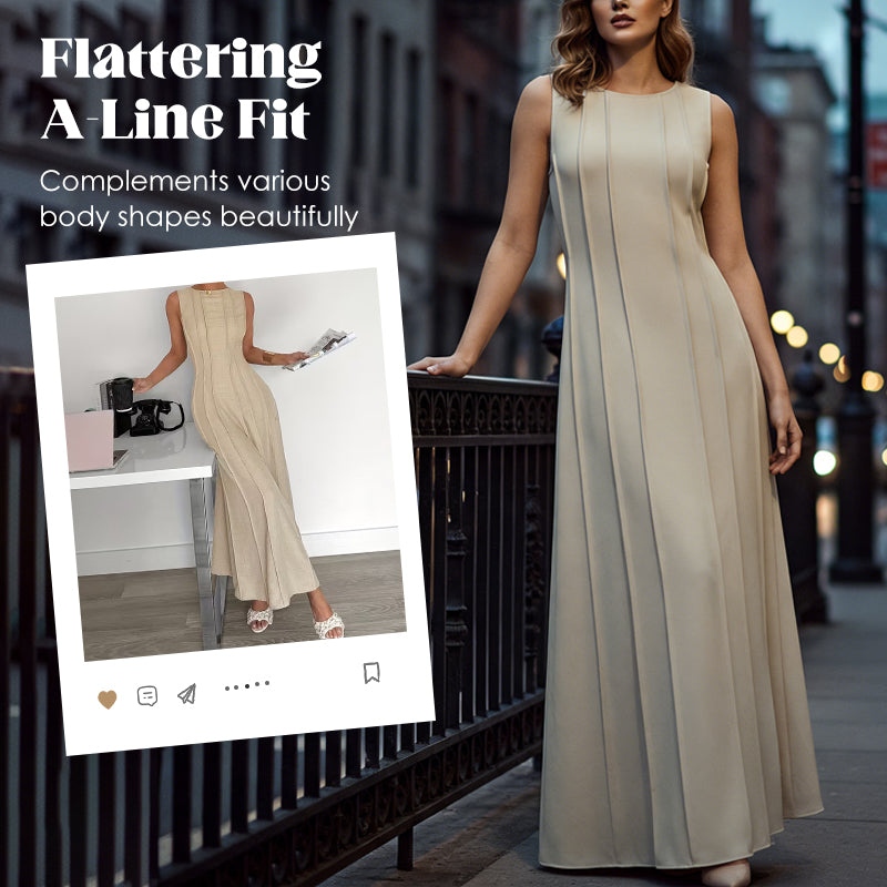 📢📢40% OFF !! ⏰ Women's Sleeveless Pleated Maxi Dress – Flattering A-line – 94K+ sold, perfect for summer or special occasions 🌸🌿☀️