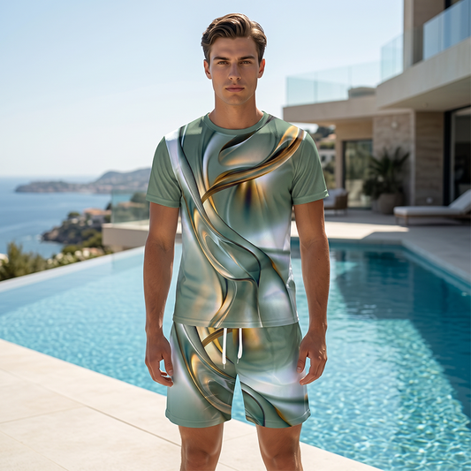 📢📢40% OFF !! ⏰Men's Casual Graphic T-Shirt and Shorts Set