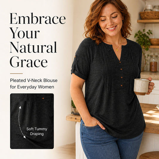 🎉 2026 Sale — Over 47,000 Sold! 👚 V-Neck Pleated Blouse – Graceful ✨