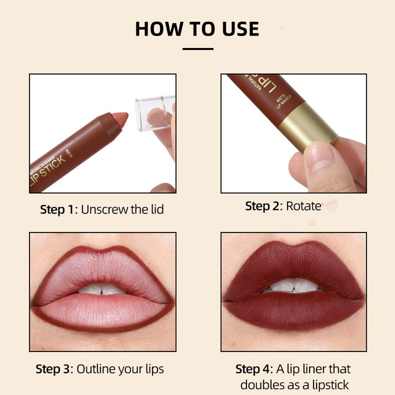 💄 Long-Lasting Matte Lip Crayon for Women – 2-in-1 Liner & Lipstick – Hydrating, Non-Drying & Precision Triangular Tip – 6 Colors ✨