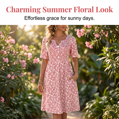 🎉 LIMITED TIME 50% OFF! 🔥 Women's Casual V-Neck Print Dress with Pockets – Floral Design & Functional Side Pockets 🌸