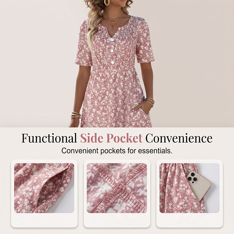 🎉 LIMITED TIME 50% OFF! 🔥 Women's Casual V-Neck Print Dress with Pockets – Floral Design & Functional Side Pockets 🌸