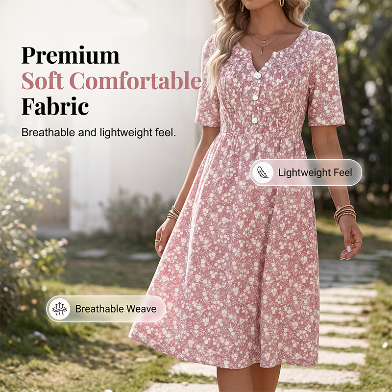 🎉 LIMITED TIME 50% OFF! 🔥 Women's Casual V-Neck Print Dress with Pockets – Floral Design & Functional Side Pockets 🌸