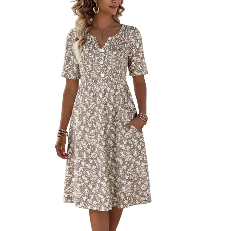 🎉 LIMITED TIME 50% OFF! 🔥 Women's Casual V-Neck Print Dress with Pockets – Floral Design & Functional Side Pockets 🌸