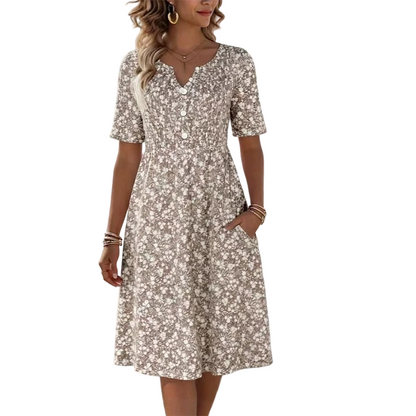 🎉 LIMITED TIME 50% OFF! 🔥 Women's Casual V-Neck Print Dress with Pockets – Floral Design & Functional Side Pockets 🌸