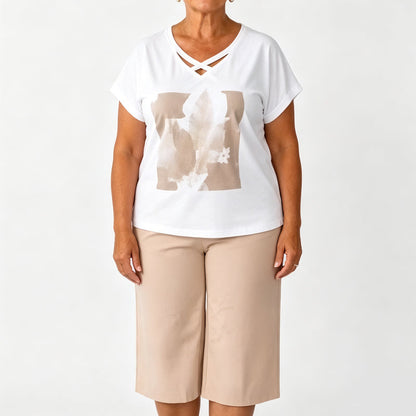 📢📢40% OFF !! ⏰Women Casual Two Piece Set V Neck Tee and Cropped Pants