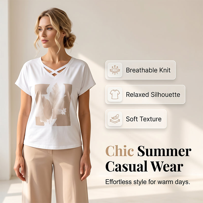 📢📢40% OFF !! ⏰Women Casual Two Piece Set V Neck Tee and Cropped Pants