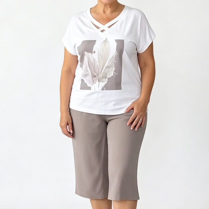 📢📢40% OFF !! ⏰Women Casual Two Piece Set V Neck Tee and Cropped Pants