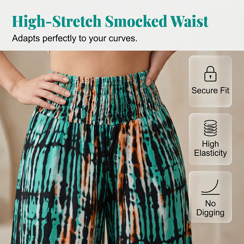 🎉 2026 Sale — Over 83,000 Sold!💞 Women's Smocked High-Waist Wide-Leg Trousers – Effortless Elegance 🌿