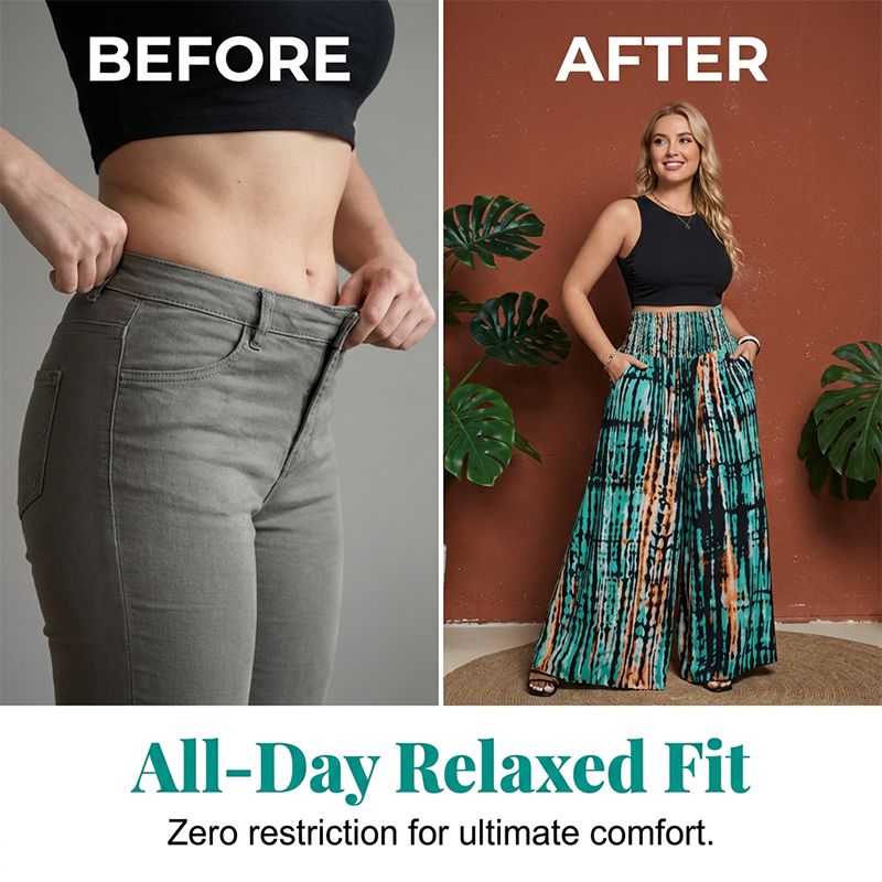🎉 2026 Sale — Over 83,000 Sold!💞 Women's Smocked High-Waist Wide-Leg Trousers – Effortless Elegance 🌿