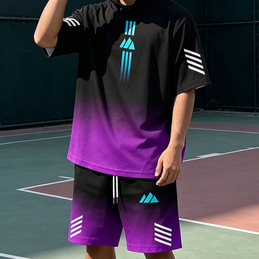 👕 Men's Summer T-Shirt & Shorts Two-Piece Set – Gradient Design & Breathable Fabric ☀️