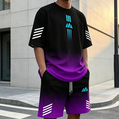 👕 Men's Summer T-Shirt & Shorts Two-Piece Set – Gradient Design & Breathable Fabric ☀️