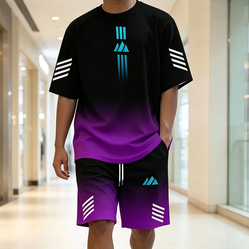 👕 Men's Summer T-Shirt & Shorts Two-Piece Set – Gradient Design & Breathable Fabric ☀️