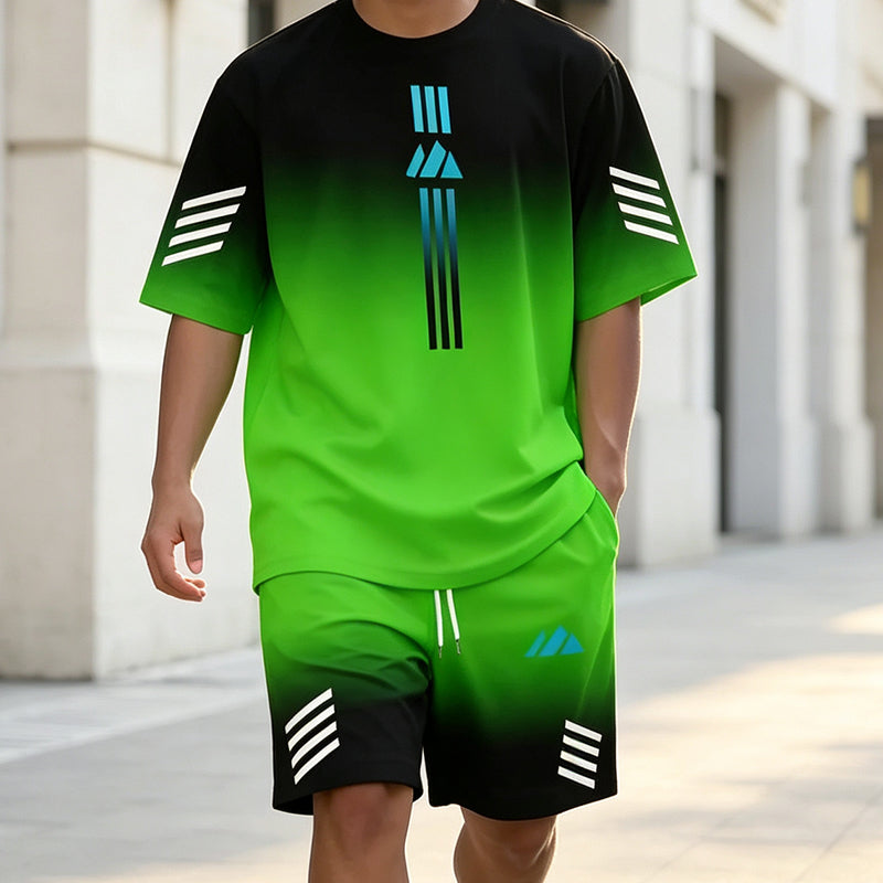 👕 Men's Summer T-Shirt & Shorts Two-Piece Set – Gradient Design & Breathable Fabric ☀️