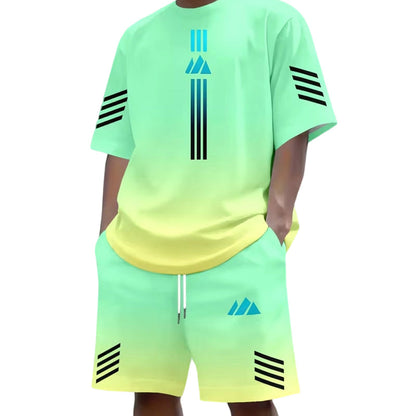 👕 Men's Summer T-Shirt & Shorts Two-Piece Set – Gradient Design & Breathable Fabric ☀️