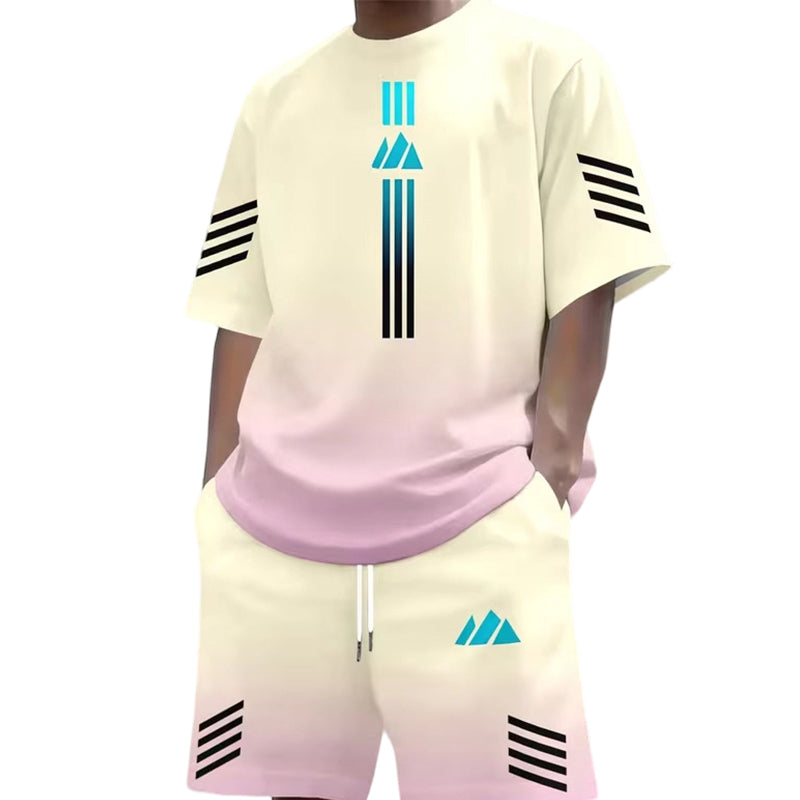 👕 Men's Summer T-Shirt & Shorts Two-Piece Set – Gradient Design & Breathable Fabric ☀️