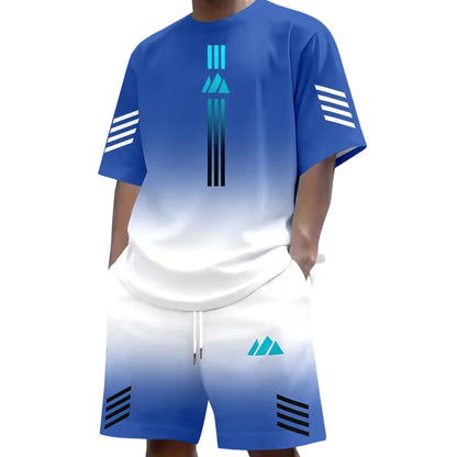 👕 Men's Summer T-Shirt & Shorts Two-Piece Set – Gradient Design & Breathable Fabric ☀️
