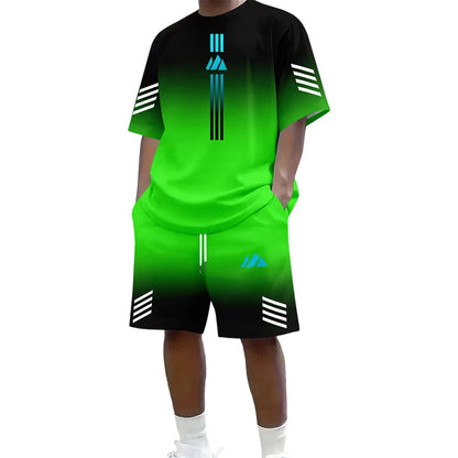 👕 Men's Summer T-Shirt & Shorts Two-Piece Set – Gradient Design & Breathable Fabric ☀️